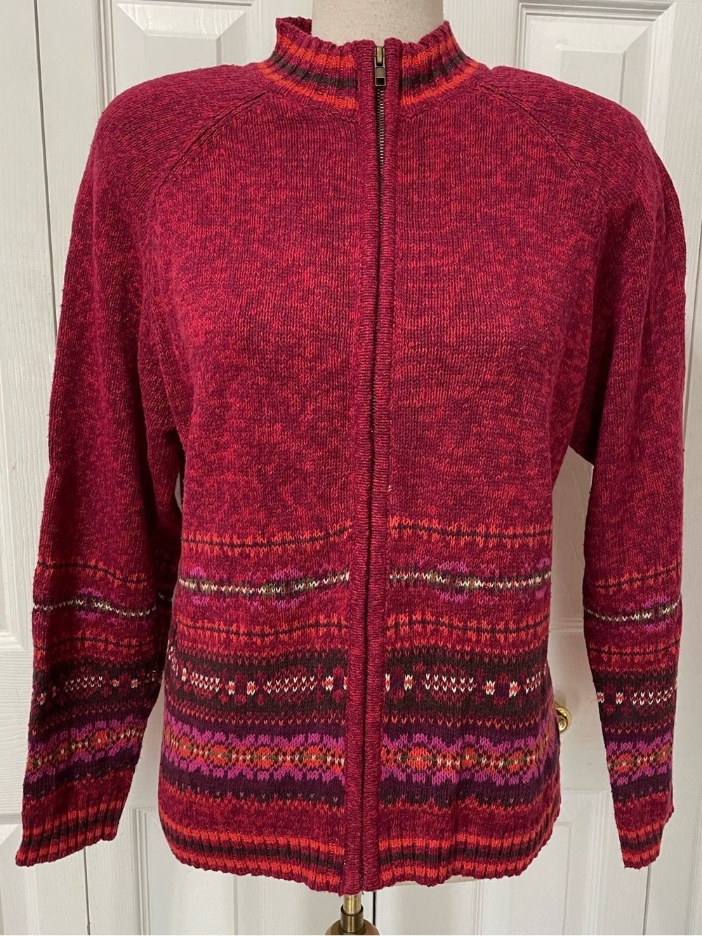 Tiara Vintage Berry Red Knit Zip Cardigan